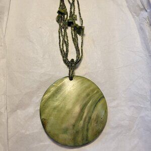 Vintage Green Abalone Pendant Necklace with seed beads